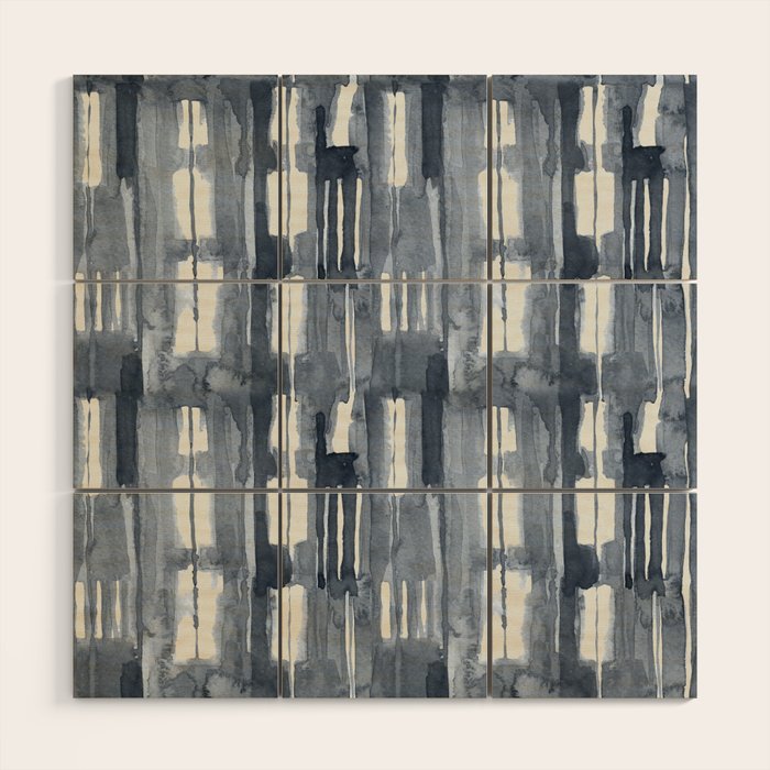 Simply Shibori Lines in Indigo Blue on Lunar Gray Wood Wall Art Gallery Image 1