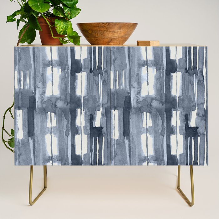 Simply Shibori Lines in Indigo Blue on Lunar Gray Credenza Gallery Image 1