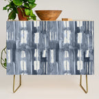 Simply Shibori Lines in Indigo Blue on Lunar Gray Credenza Gallery Image 1