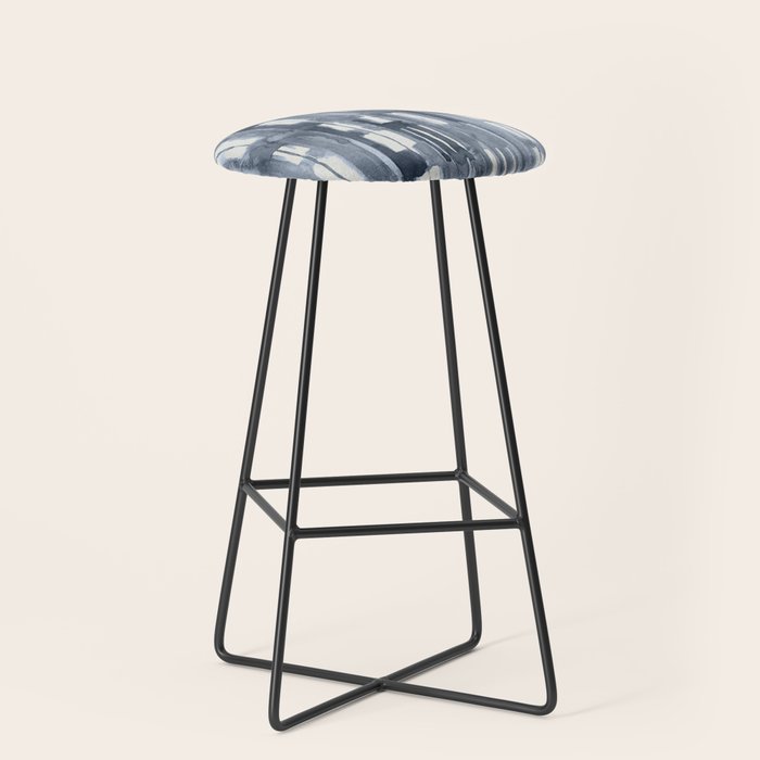 Simply Shibori Lines in Indigo Blue on Lunar Gray Stool Gallery Image 1