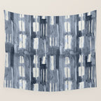 Simply Shibori Lines in Indigo Blue on Lunar Gray Wall Tapestry Gallery Image 4