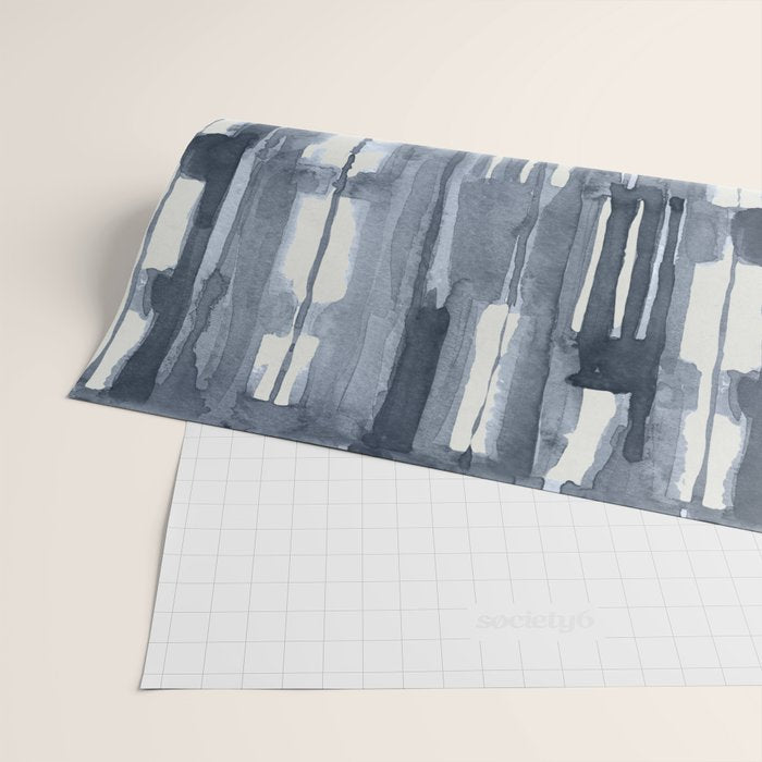 Simply Shibori Lines in Indigo Blue on Lunar Gray Wrapping Paper Gallery Image 2