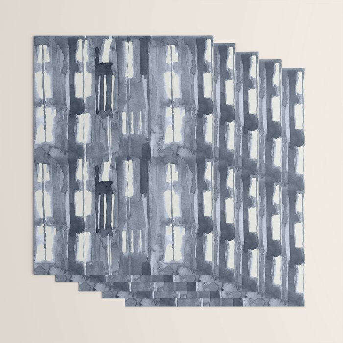 Simply Shibori Lines in Indigo Blue on Lunar Gray Wrapping Paper Gallery Image 3