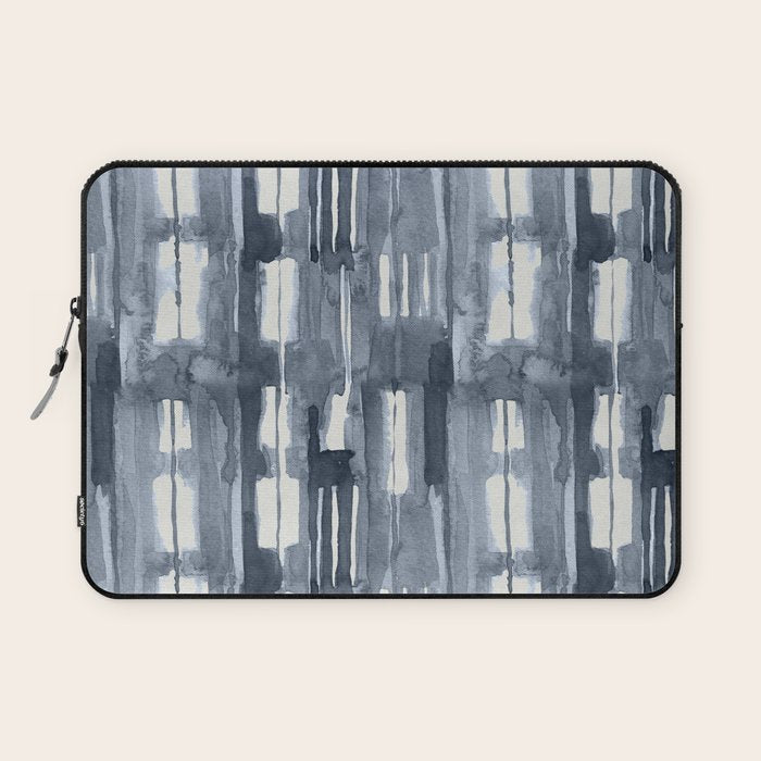 Simply Shibori Lines in Indigo Blue on Lunar Gray Laptop Sleeve Gallery Image 1