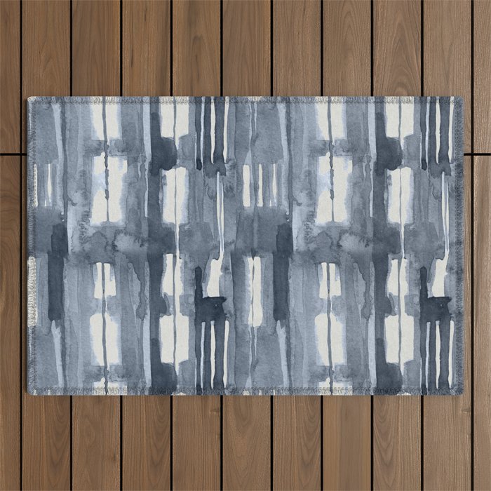 Simply Shibori Lines in Indigo Blue on Lunar Gray Outdoor Rug Gallery Image 1