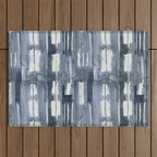 Simply Shibori Lines in Indigo Blue on Lunar Gray Outdoor Rug Gallery Image 1