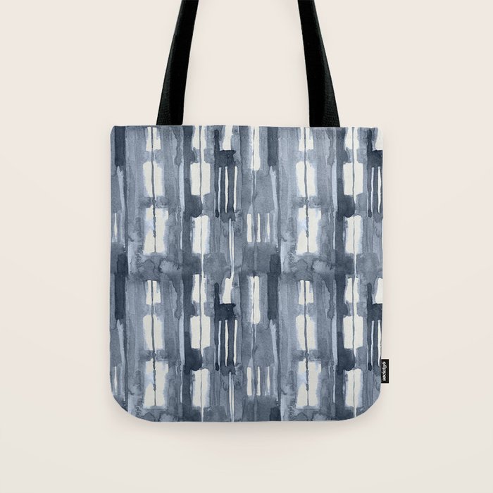 Simply Shibori Lines in Indigo Blue on Lunar Gray Tote Bag Gallery Image 1
