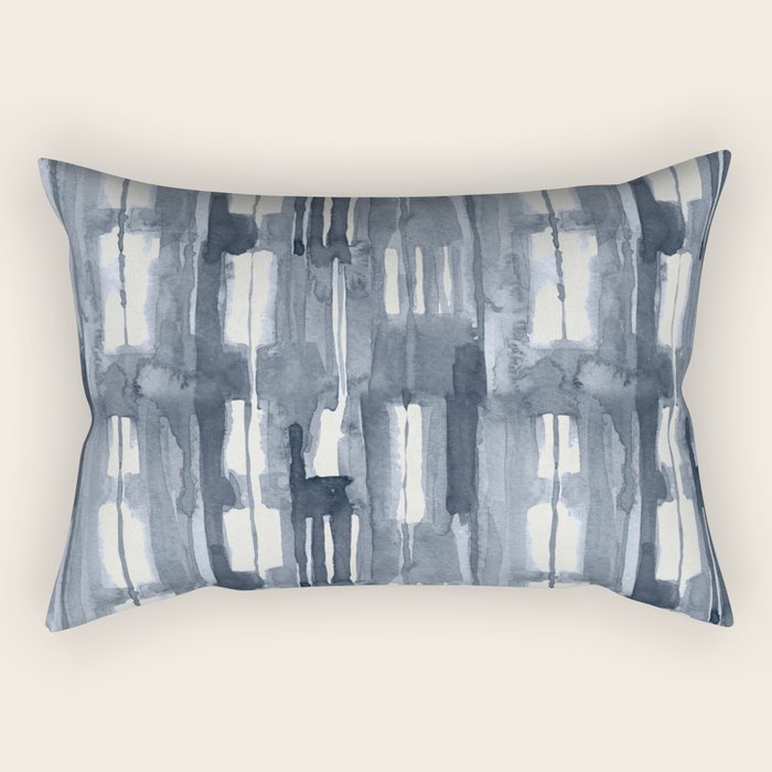 Simply Shibori Lines in Indigo Blue on Lunar Gray Rectangular Pillow Gallery Image 1