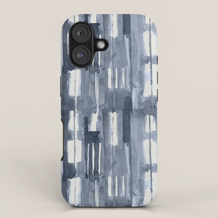 Simply Shibori Lines in Indigo Blue on Lunar Gray iPhone Case Gallery Image 1