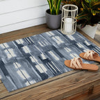 Simply Shibori Lines in Indigo Blue on Lunar Gray Outdoor Rug Gallery Image 2