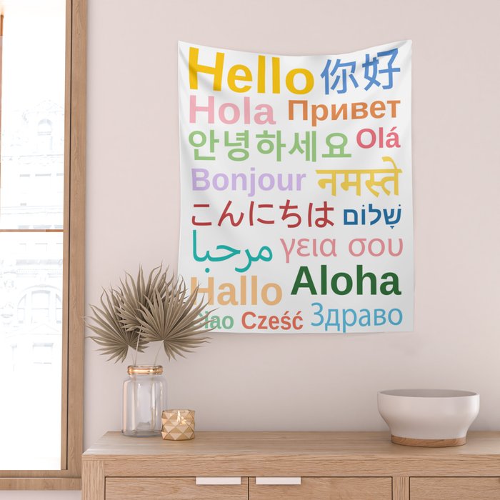 Hello In Different Languages Wall Tapestry Gallery Image 2