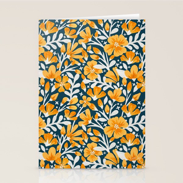 Blossom Pattern â Ochre & Teal Stationery Card Gallery Image 1