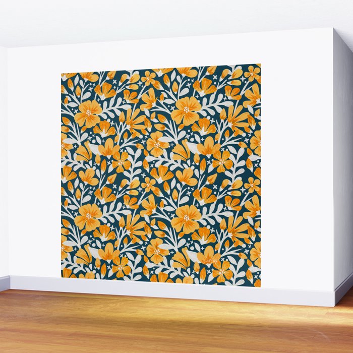 Blossom Pattern â Ochre & Teal Wall Mural Gallery Image 2