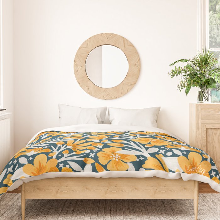 Blossom Pattern â Ochre & Teal Duvet Cover Gallery Image 3