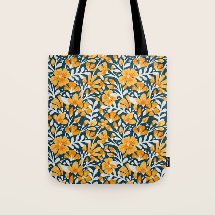 Blossom Pattern â Ochre & Teal Tote Bag Gallery Image 1