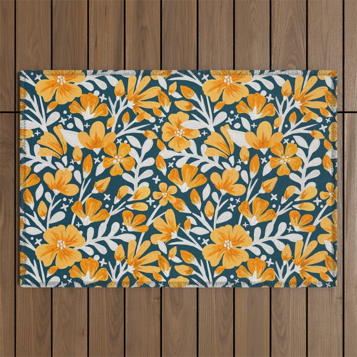 Blossom Pattern â Ochre & Teal Outdoor Rug Gallery Image 1