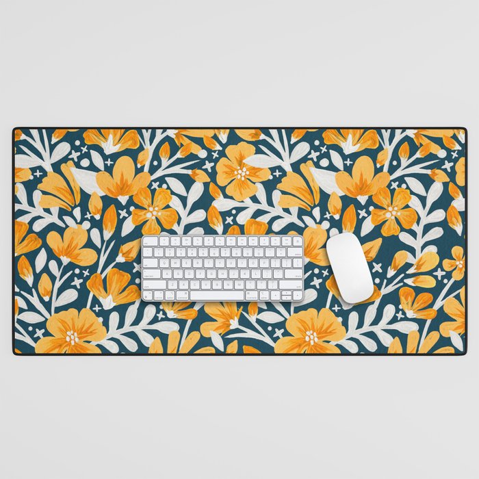 Blossom Pattern â Ochre & Teal Desk Mat Gallery Image 1