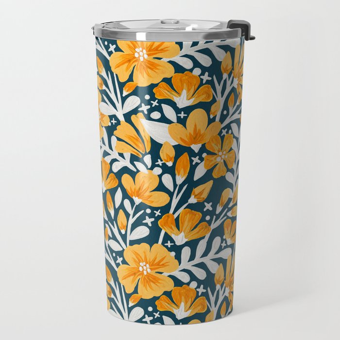 Blossom Pattern â Ochre & Teal Travel Mug Gallery Image 2