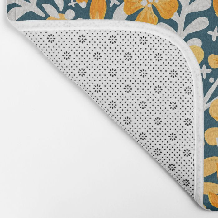 Blossom Pattern â Ochre & Teal Bath Mat Gallery Image 2
