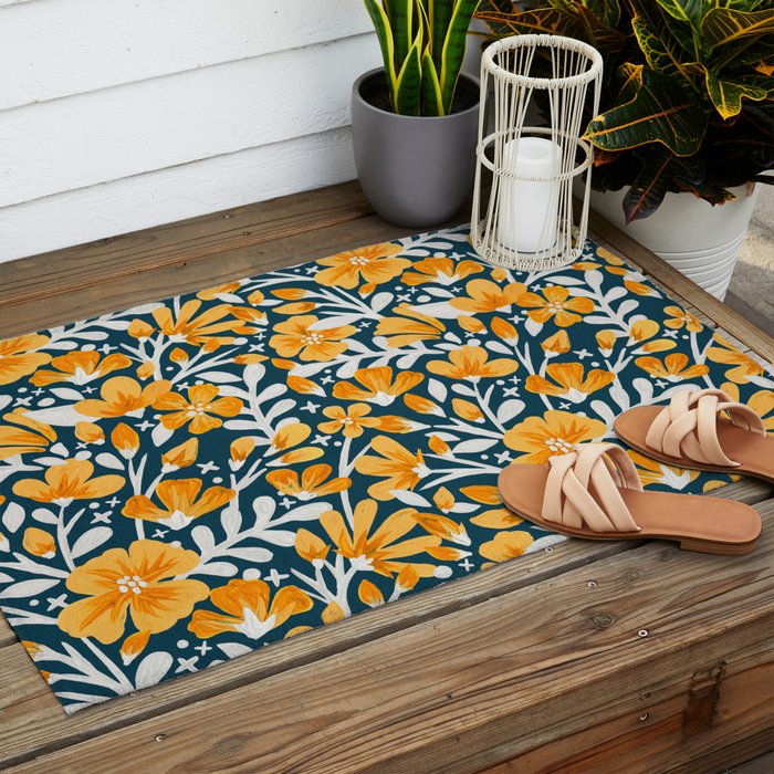 Blossom Pattern â Ochre & Teal Outdoor Rug Gallery Image 2