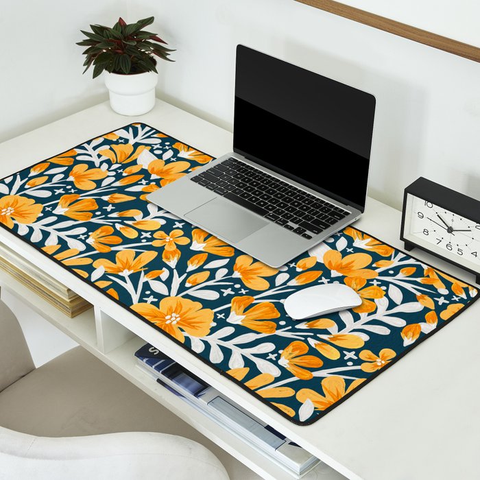 Blossom Pattern â Ochre & Teal Desk Mat Gallery Image 2