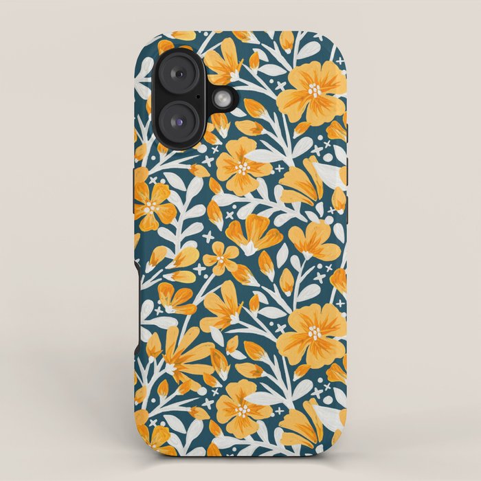 Blossom Pattern â Ochre & Teal iPhone Case Gallery Image 1