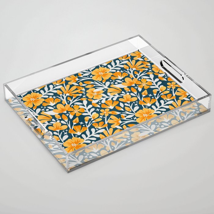 Blossom Pattern â Ochre & Teal Acrylic Tray Gallery Image 1