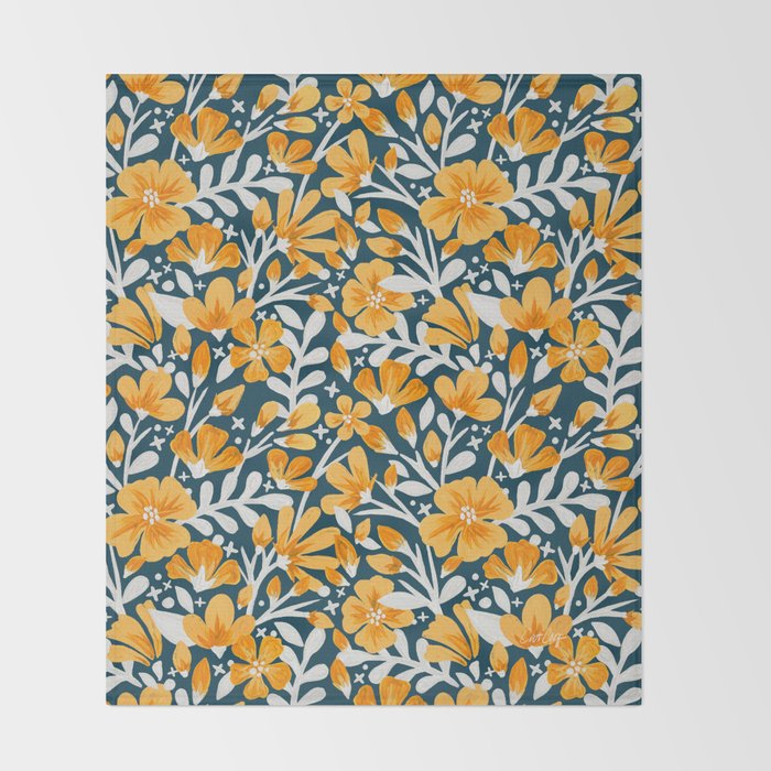 Blossom Pattern â Ochre & Teal Throw Blanket Gallery Image 2