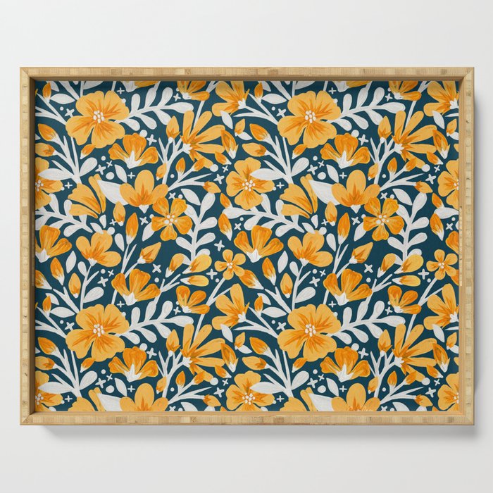 Blossom Pattern â Ochre & Teal Serving Tray Gallery Image 1