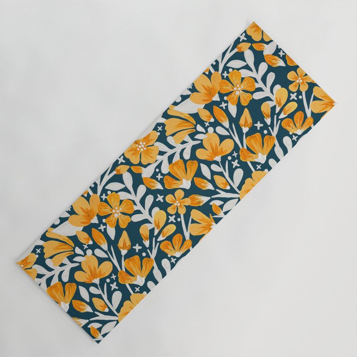Blossom Pattern â Ochre & Teal Yoga Mat Gallery Image 1