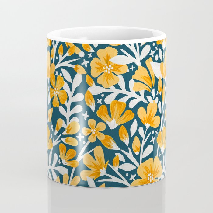 Blossom Pattern â Ochre & Teal Coffee Mug Gallery Image 4