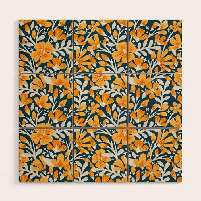 Blossom Pattern â Ochre & Teal Wood Wall Art Gallery Image 1