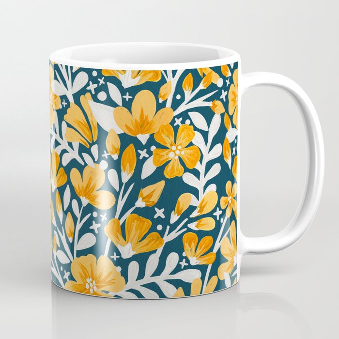 Blossom Pattern â Ochre & Teal Coffee Mug Gallery Image 1