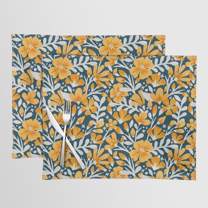 Blossom Pattern â Ochre & Teal Placemat Gallery Image 1