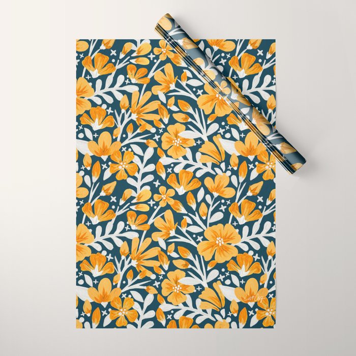 Blossom Pattern â Ochre & Teal Wrapping Paper Gallery Image 1