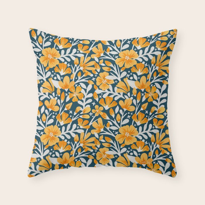 Blossom Pattern â Ochre & Teal Throw Pillow Gallery Image 6