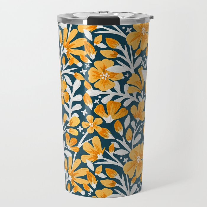 Blossom Pattern â Ochre & Teal Travel Mug Gallery Image 1