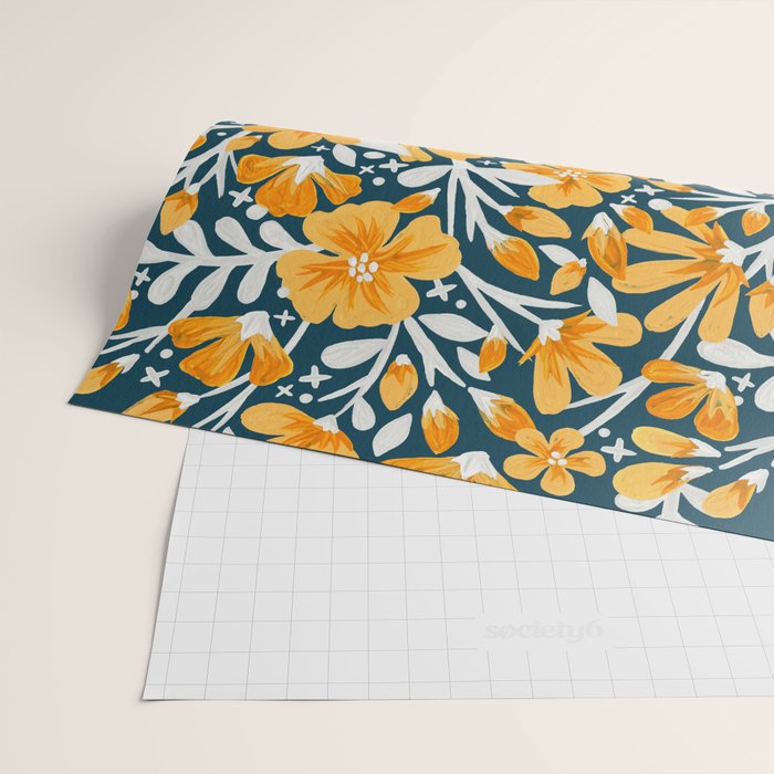 Blossom Pattern â Ochre & Teal Wrapping Paper Gallery Image 2