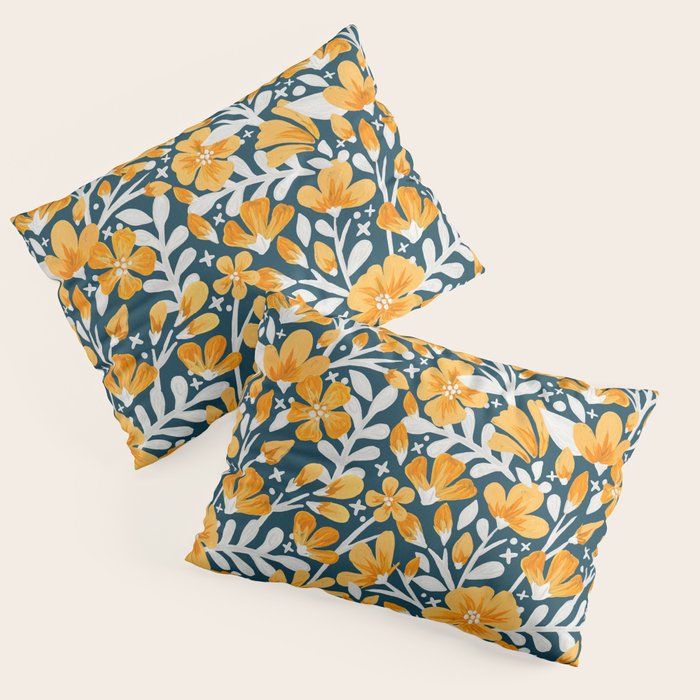 Blossom Pattern â Ochre & Teal Pillow Sham Gallery Image 3