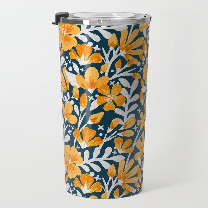 Blossom Pattern â Ochre & Teal Travel Mug Gallery Image 3
