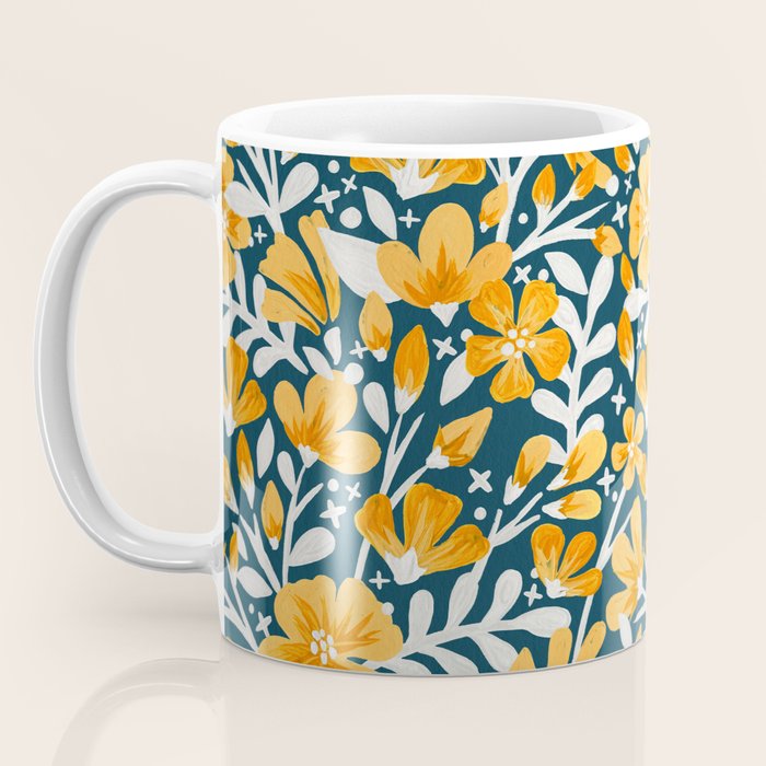 Blossom Pattern â Ochre & Teal Coffee Mug Gallery Image 3