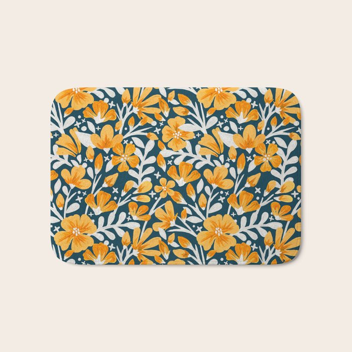 Blossom Pattern â Ochre & Teal Bath Mat Gallery Image 1