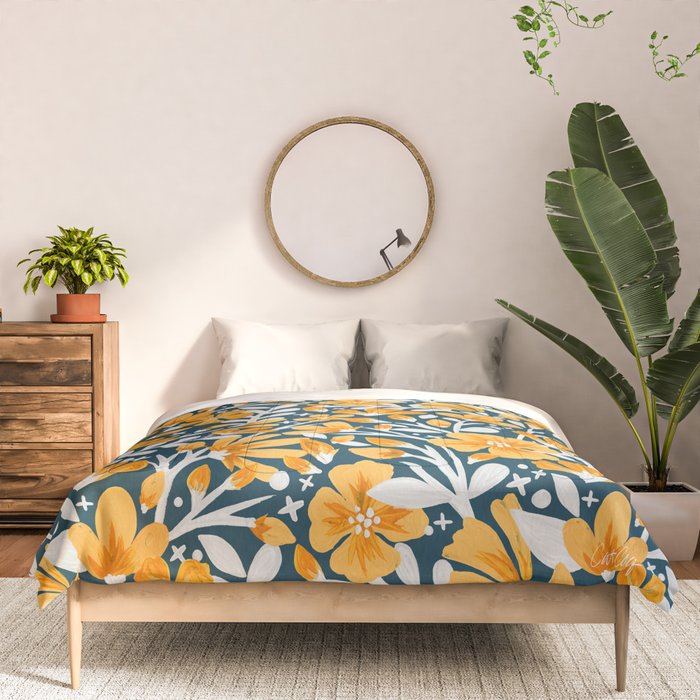 Blossom Pattern â Ochre & Teal Comforter Gallery Image 3