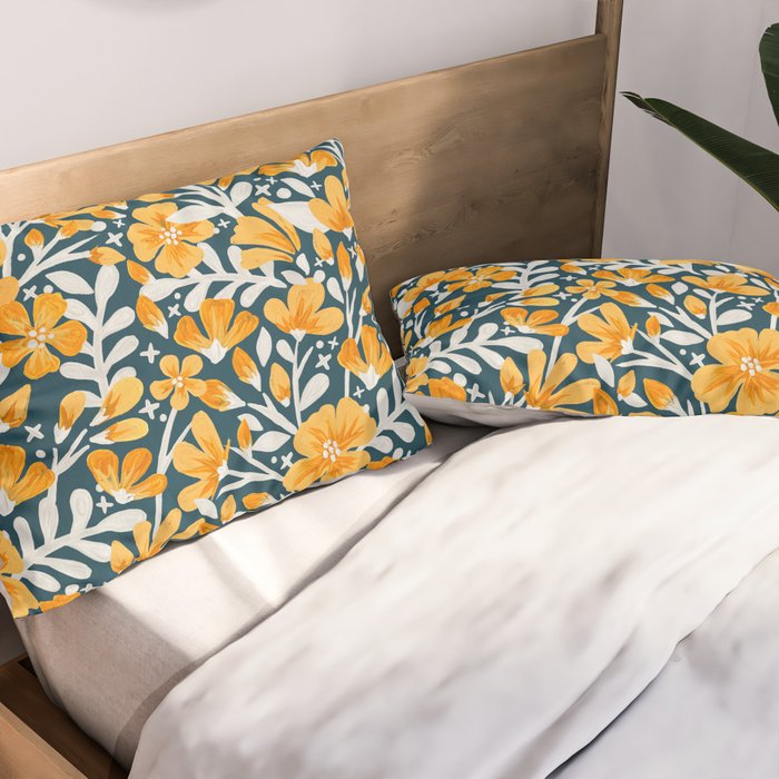 Blossom Pattern â Ochre & Teal Pillow Sham Gallery Image 2