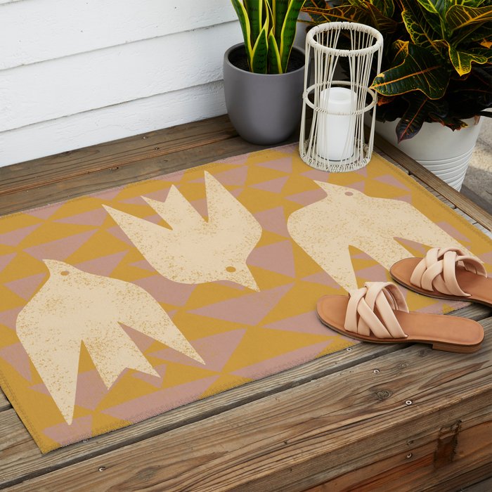 Doves In Flight (Yellow) Outdoor Rug Gallery Image 2