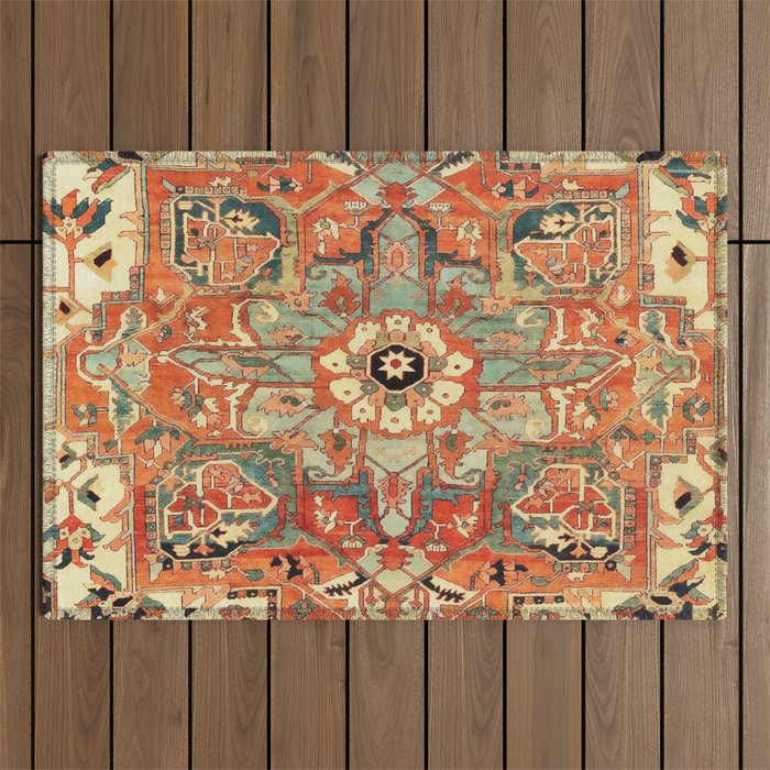 Heriz Vintage Persian Tribal Rug Print Outdoor Rug Gallery Image 1