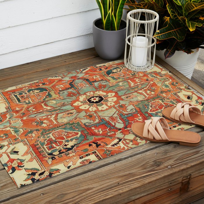 Heriz Vintage Persian Tribal Rug Print Outdoor Rug Gallery Image 2