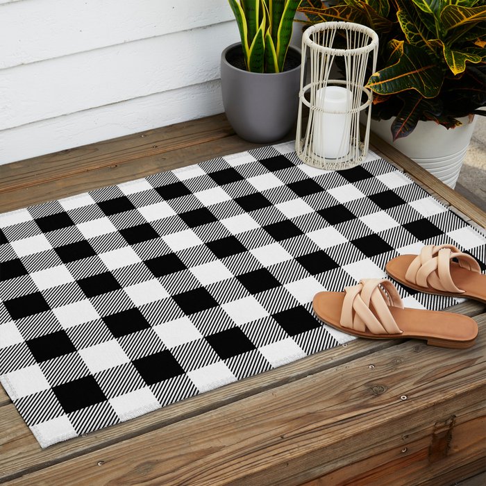 Black and White Buffalo Check Outdoor Rug Gallery Image 2