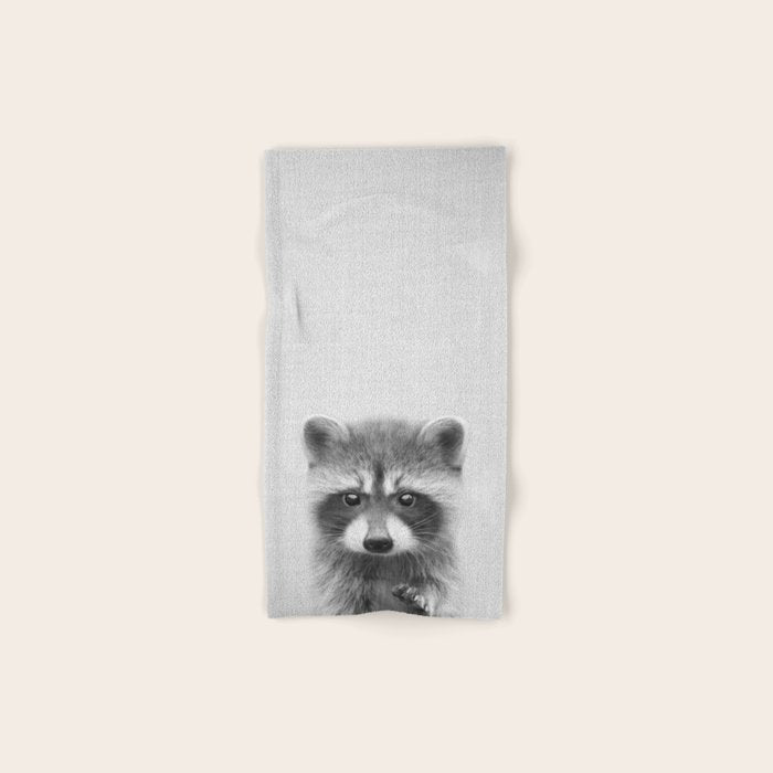 Raccoon - Black & White Bath Towel Gallery Image 1