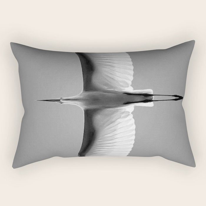 Wings of an Egret in Mid-flight black and white photography - black and white photographs Rectangular Pillow Gallery Image 1